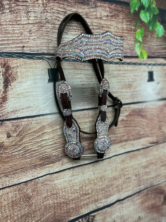 Refurbished iced and dusty rose NFR browband headstall